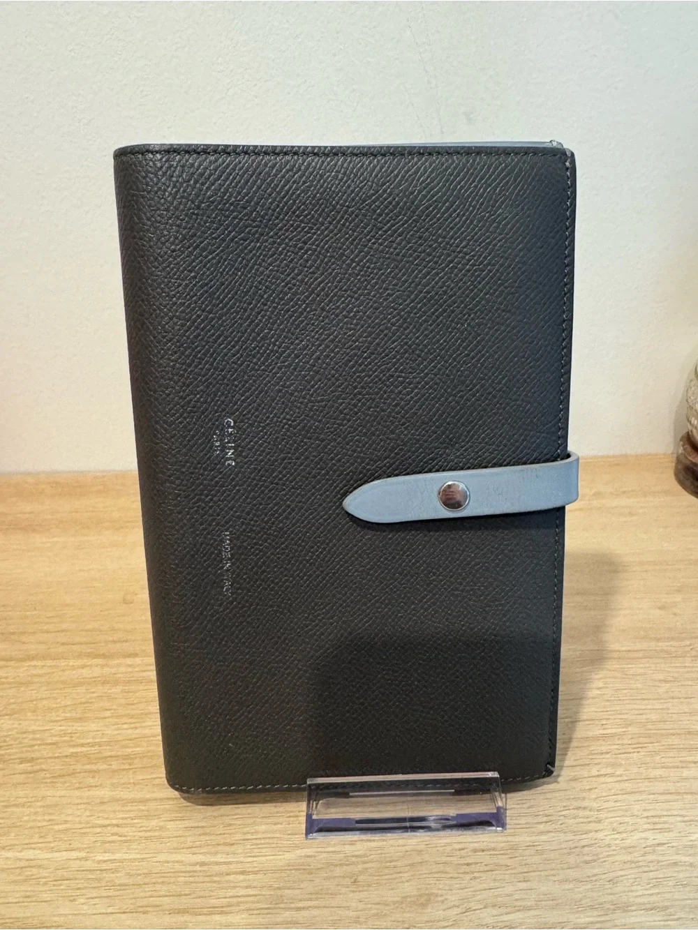 Celine Gret Leather Organizer with Light Blue Strap